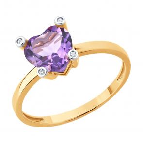 Золотое кольцо SOKOLOV с аметистом и бриллиантом 71-00396 фото