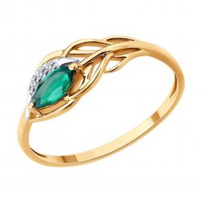 Золотое кольцо SOKOLOV с бриллиантом и гидротермальным изумрудом 71-00402 фото
