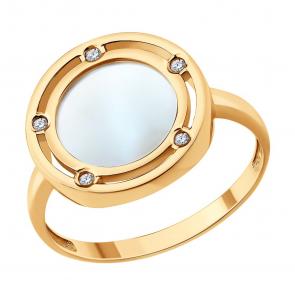 Золотое кольцо SOKOLOV с бриллиантом и перламутром 71-00403 фото