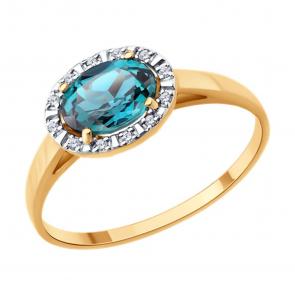 Золотое кольцо SOKOLOV с гидротермальным александритом и бриллиантом 71-00405 фото