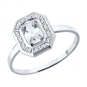 Золотое кольцо SOKOLOV с бриллиантом и горным хрусталём 71-00410-3 фото