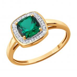 Золотое кольцо SOKOLOV с бриллиантом и гидротермальным изумрудом 71-00413 фото