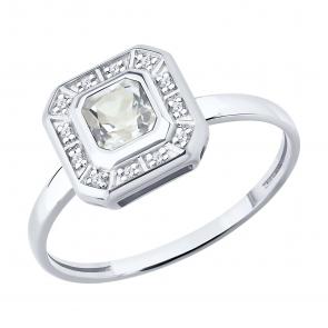 Кольцо из белого золота SOKOLOV с бриллиантом и горным хрусталём 71-00414-3 фото