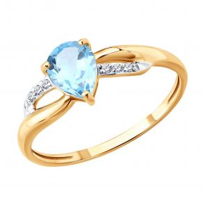 Золотое кольцо SOKOLOV с топазом и бриллиантом 71-00415 фото