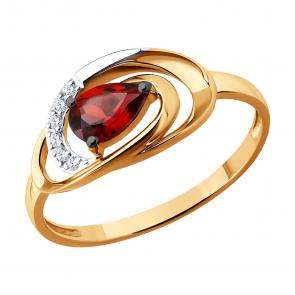 Золотое кольцо SOKOLOV с бриллиантом и гранатом 71-00432 фото