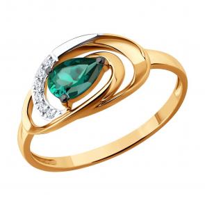 Золотое кольцо SOKOLOV с бриллиантом и гидротермальным изумрудом 71-00434 фото