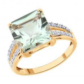 Золотое кольцо SOKOLOV с бриллиантом и празиолитом 71-00437 фото