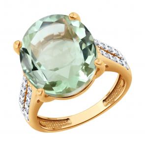 Золотое кольцо SOKOLOV с бриллиантом и празиолитом 71-00447 фото