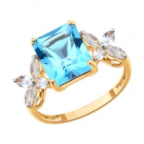 Золотое кольцо SOKOLOV с топазом, бриллиантом и горным хрусталём 71-00453 фото