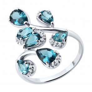 Золотое кольцо SOKOLOV с бриллиантом и Лондон топазом 71-00460-3 фото