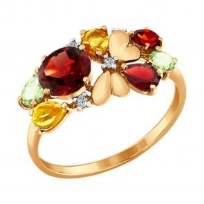 Золотое кольцо SOKOLOV с фианитом, хризолитом, цитрином и гранатом 712392 фото