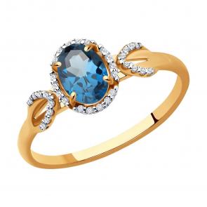 Золотое кольцо SOKOLOV с фианитом и Лондон топазом 713802 фото