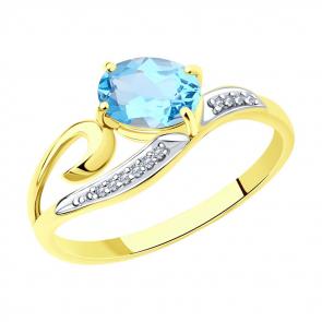Кольцо из лимонного золота SOKOLOV с топазом и фианитом 713841-2 фото