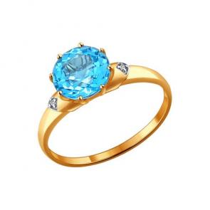 Золотое кольцо SOKOLOV с топазом и фианитом 714003 фото