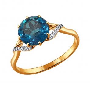 Золотое кольцо SOKOLOV с фианитом и Лондон топазом 714008 фото