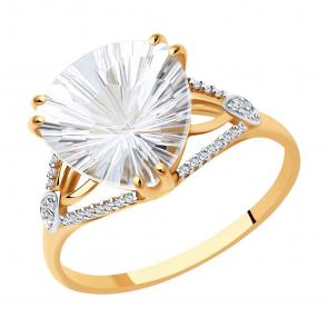 Золотое кольцо SOKOLOV с фианитом и горным хрусталём 714032 фото