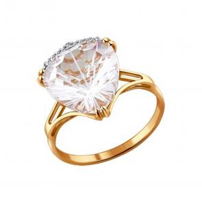 Золотое кольцо SOKOLOV с фианитом и горным хрусталём 714033 фото