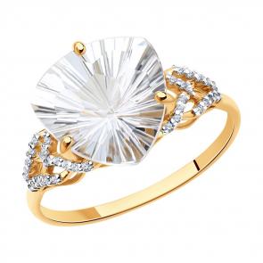 Золотое кольцо SOKOLOV с фианитом и горным хрусталём 714034 фото