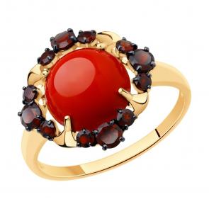 Золотое кольцо SOKOLOV с гранатом и кораллом 714089 фото