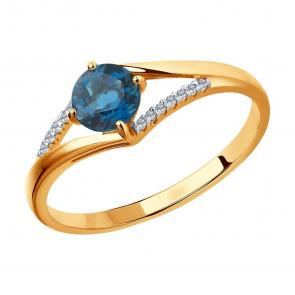 Золотое кольцо SOKOLOV с фианитом и Лондон топазом 714119 фото