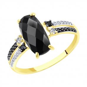 Кольцо из лимонного золота SOKOLOV с фианитом и агатом 714227-2 фото