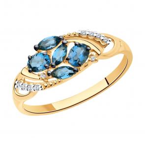 Золотое кольцо SOKOLOV с фианитом и Лондон топазом 714241 фото