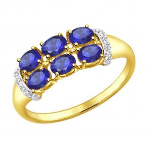 Кольцо из лимонного золота SOKOLOV с фианитом и сапфировым корундом 714249-2 фото