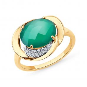 Золотое кольцо SOKOLOV с фианитом и агатом 714252 фото