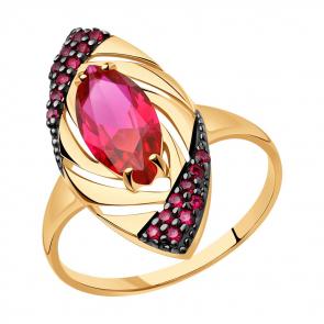 Золотое кольцо SOKOLOV с фианитом и рубиновым корундом 714311 фото