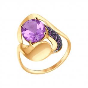 Золотое кольцо SOKOLOV с фианитом и аметистом 714664 фото