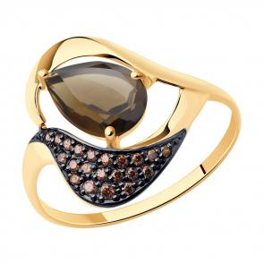 Золотое кольцо SOKOLOV с фианитом и раухтопазом 714667 фото