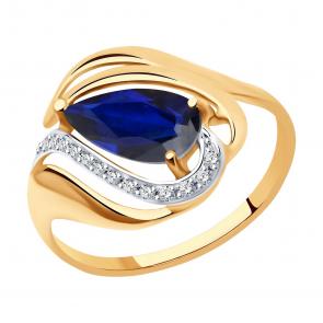 Золотое кольцо SOKOLOV с фианитом и сапфировым корундом 714689 фото