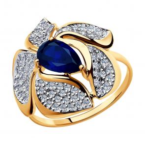 Золотое кольцо SOKOLOV с фианитом и сапфировым корундом 714709 фото
