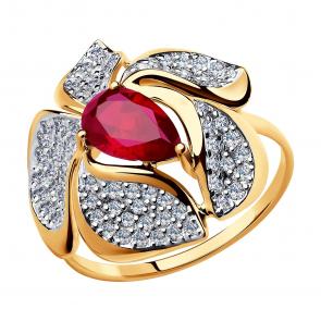 Золотое кольцо SOKOLOV с фианитом и рубиновым корундом 714710 фото