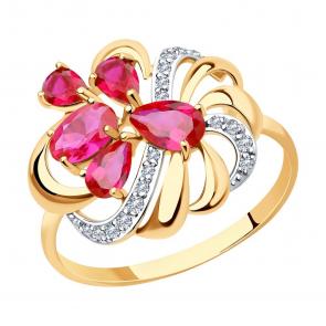 Золотое кольцо SOKOLOV с фианитом и рубиновым корундом 714752 фото