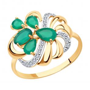 Золотое кольцо SOKOLOV с фианитом и агатом 714753 фото