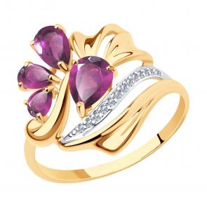 Золотое кольцо SOKOLOV с фианитом и родолитом 714762 фото