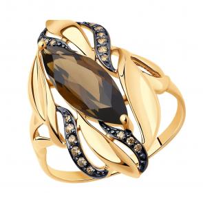 Золотое кольцо SOKOLOV с фианитом и раухтопазом 714800 фото