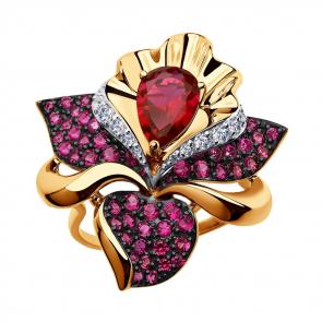 Золотое кольцо SOKOLOV с фианитом и рубиновым корундом 714801 фото