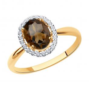 Золотое кольцо SOKOLOV с фианитом и раухтопазом 714966 фото