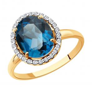 Золотое кольцо SOKOLOV с фианитом и Лондон топазом 714968 фото