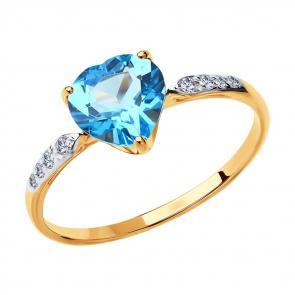 Золотое кольцо SOKOLOV с топазом и фианитом 714992 фото