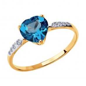 Золотое кольцо SOKOLOV с фианитом и Лондон топазом 714993 фото