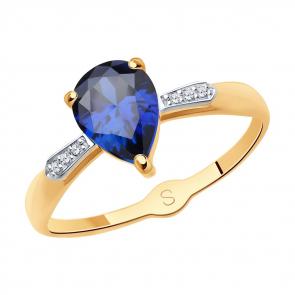 Золотое кольцо SOKOLOV с фианитом и сапфировым корундом 715148 фото
