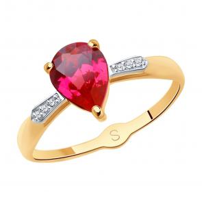 Золотое кольцо SOKOLOV с фианитом и рубиновым корундом 715149 фото