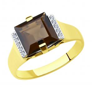 Кольцо из лимонного золота SOKOLOV с фианитом и раухтопазом 715175-2 фото