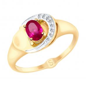 Золотое кольцо SOKOLOV с фианитом и рубиновым корундом 715191 фото