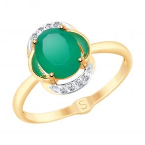 Золотое кольцо SOKOLOV с фианитом и агатом 715218 фото