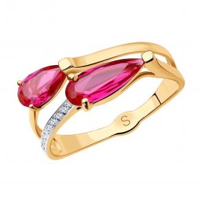 Золотое кольцо SOKOLOV с фианитом и рубиновым корундом 715264 фото