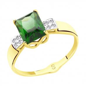Кольцо из лимонного золота SOKOLOV с ситаллом цвета Турмалин и фианитом 715415-2 фото